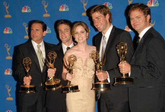 Cast of "The Office" holding their Emmy Awards