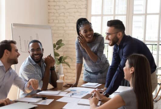 Fun committee having a meeting at the office